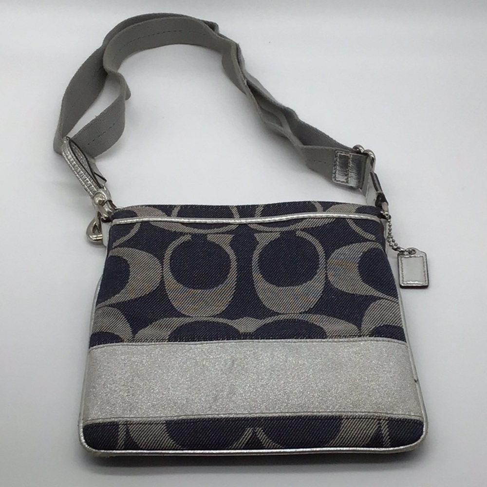 Coach Crossbody Bag.  Small Blue/Silver Logo Purse
